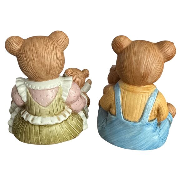 Parent & Child Teddy Bear Figurines Set of 2 Ceramic 1444 Vintage Pastel Bears - Picture 4 of 10